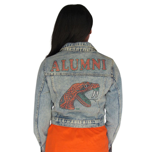 Alumni Rhinestone Crop Jean Jacket