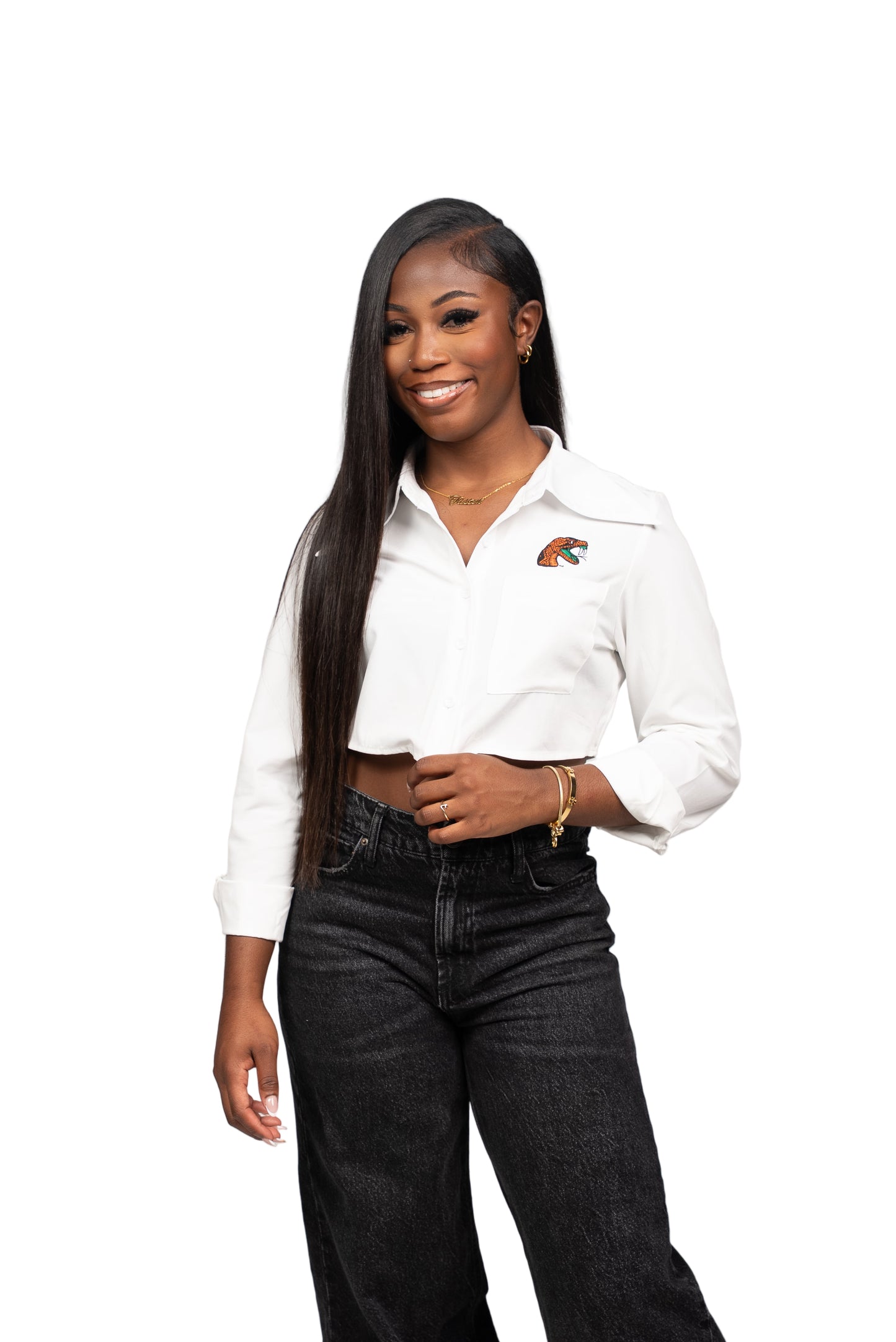 White FAMU crop long sleeve