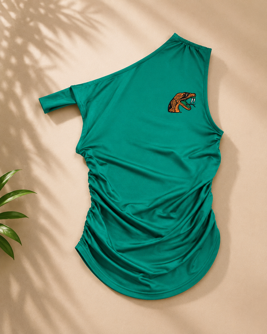 Rattler One-Shoulder Ruched Top