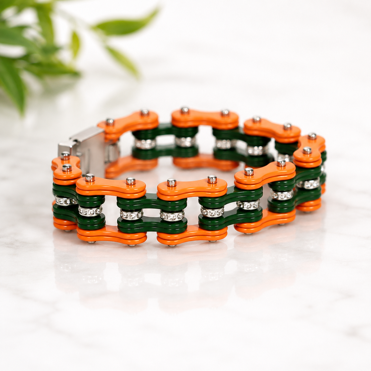Orange and green chain braclet